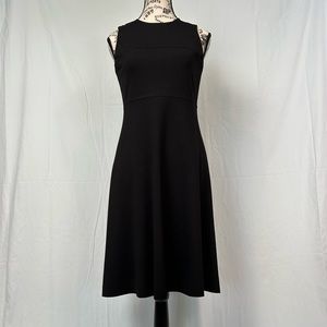Anne Klein A-line Crew Neck Black Dress Tea Length Sz 2 Hidden Zip Back Closure